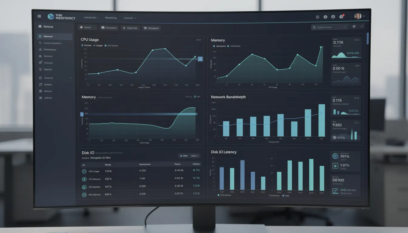 The image features a monitoring dashboard displaying various graphs that illustrate server performance metrics, highlighting aspects such as traffic, speed, and system functionality. This user-friendly interface is designed to provide technical expertise for managing servers, ensuring optimal performance for websites and services, including those in the adult content sector.